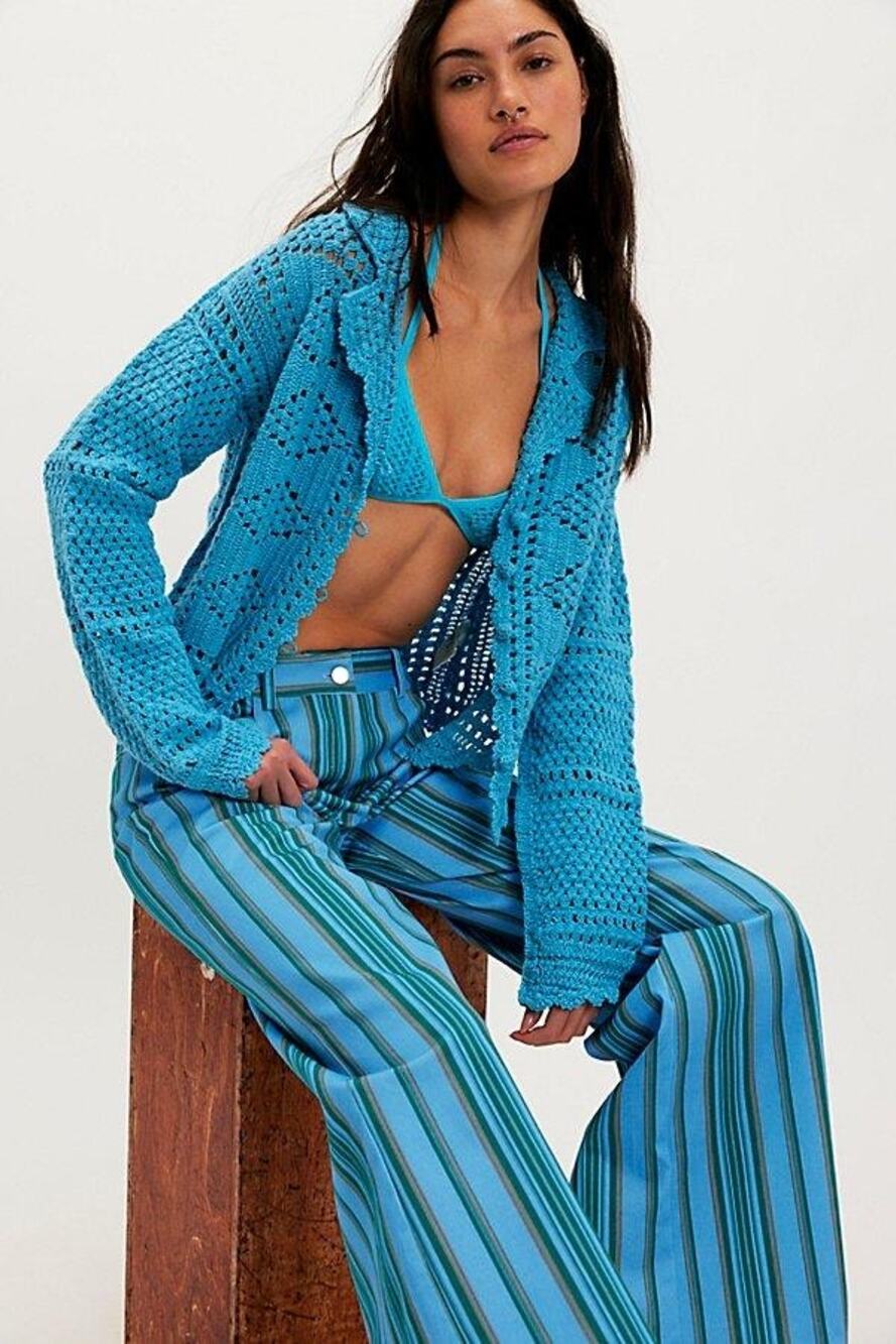 NWT free people friend of a friend sweater blue size large